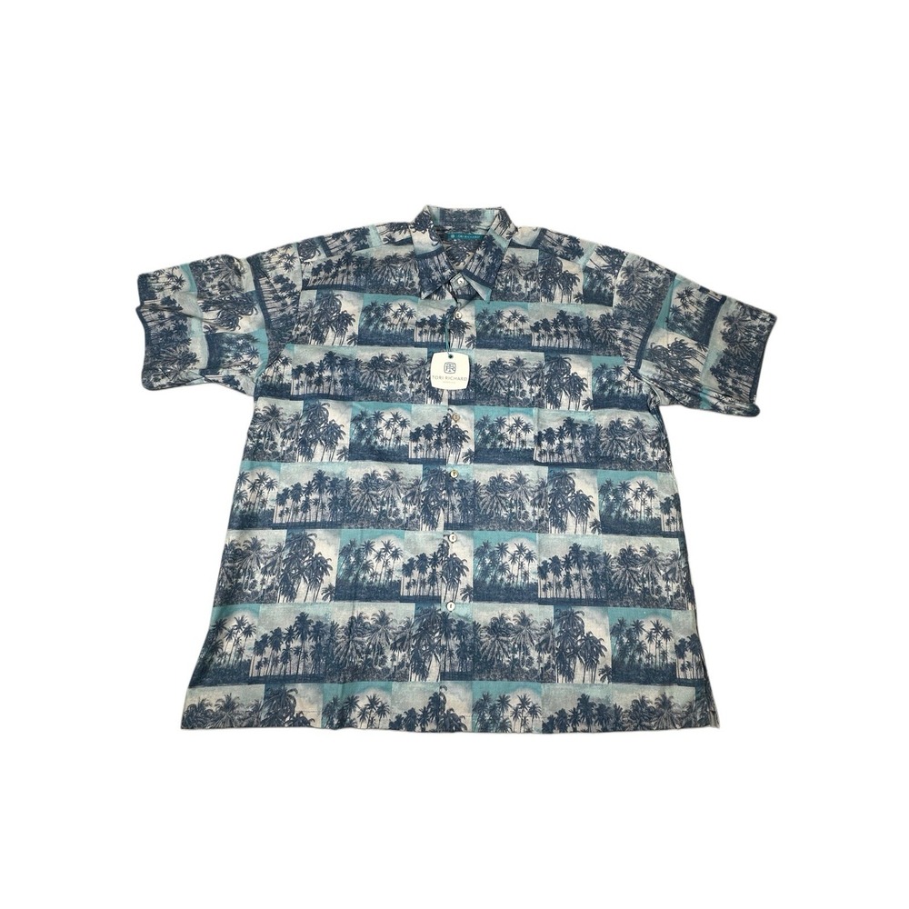 NWT Tori Richard Hawaiian Shirt Size XXL Cotton Lawn Blue Palm Tree Design